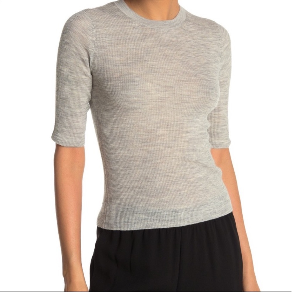 Vince 100% Wool Light Gray Ribbed Half Sleeve Sweater Shirt size S